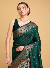 Zari Designer Saree in Green Color